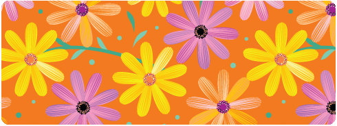 Small Daisies with Purple On Orange